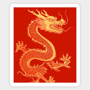 Chinese Golden Dragon on a Lucky Red Background: Chinese New Year, Year of the Dragon Sticker